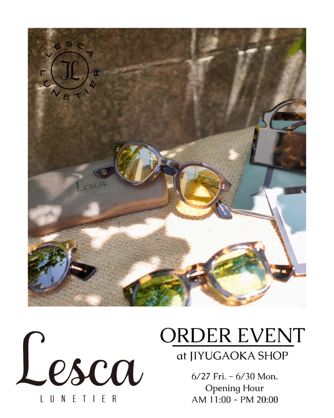 《『Lesca LUNETIER』のサンプルオーダー会開催のお知らせ》

ご好評を頂いております『Lesca LUNETIER』オーダー会を6月27日(金)から6月30日(月)までの4日間、ボズュー自由が丘店にて開催いたします！

『Lesca LUNETIER』現行のアイコンモデル(PICA,TORO,La Corb's,HERI etc...)や2024AW〜2025SS(最新コレクション)をカラーバリエーション豊富にサンプルをご用意させて頂きます！
通常店頭にご用意が無かったカラーなどもお試し頂けるチャンスです！

また、ヴィンテージの生地を用いた"Upcycling acetate"(アップサイクリングアセテート)コレクションや生産終了となってしまった貴重なデッドストックコレクションモデルも【即売品】としてご用意させていただいております。

この会期中にご来店頂けましたら、ネットで気になっていたもののサイズ感やカラーリングなど全てお試し頂いてからオーダーすることが可能です。

また、フレームに合わせていただくカラーレンズやサングラスレンズ、今人気が高まっている調光レンズなどのサンプルもたくさんご用意しておりますので、お気に入りの一本にオリジナルのカラーレンズを合わせてみるのもいかがでしょうか。

皆様のご来店心よりお待ちしております！
会期中、どなた様もお気軽にお立ち寄りくださいませ。

※オーダーイベント(受注会)形式につき、サンプルからご注文いただく商品の場合は納品まで少々お時間を頂く場合がございます。
具体的な納期の詳細につきましては当店スタッフまでお気軽にお声掛けくださいませ。

︎商品に関するお問い合わせはDM、お電話、メールでも受付しておりますのでお気軽に問い合わせください。

︎shop data︎
最寄り駅 自由が丘
正面口出口から歩いて約５分です。
住所 152-0035
東京都目黒区自由が丘1-16-13ヒルズ自由が丘1F
︎03-5731-6612
info＠beauxyeux.jp

︎ shop information︎
SHOP beauxyeux Jiyugaoka
ZIPCODE 152-0035
1F Hills Jiyugaoka 1-16-13
Jiyugaoka Meguro-ku Tokyo JAPAN
︎+81-35731-6612
info@beauxyeux.jp

#自由が丘 
#ボズュー自由が丘



@beauxyeux_azabu
@beauxyeux_jiyugaoka 
@lescalunetier 
@globespecs_1998